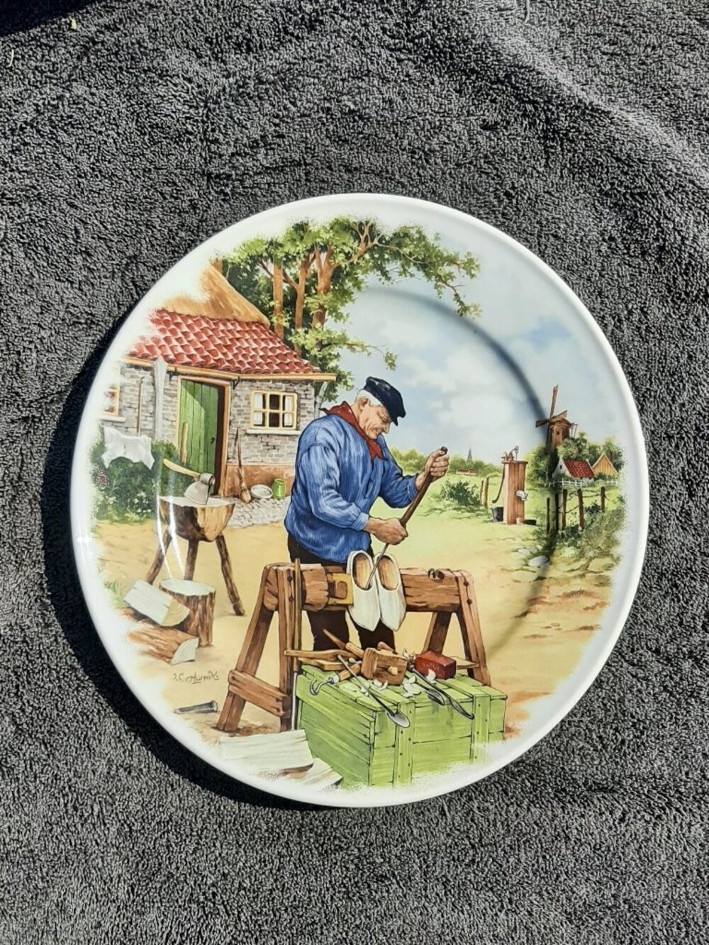 Royal Schwabap Vintage Hand Decorated Plate “The Wooden Shoe Maker” 9.5"